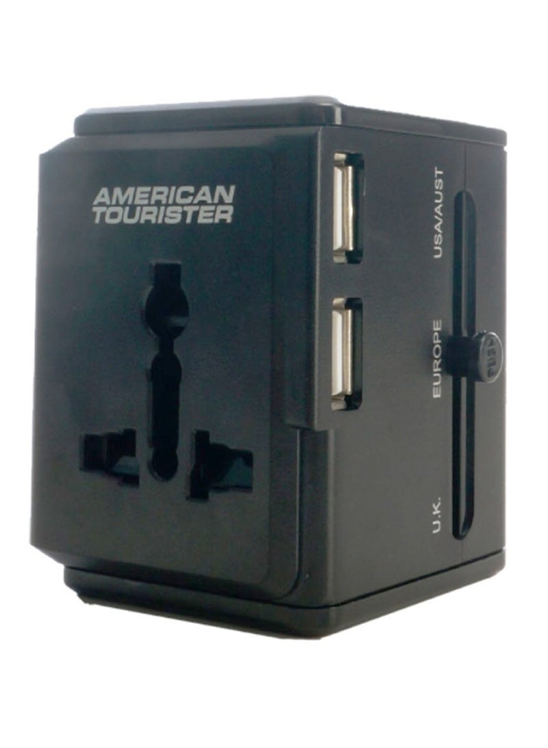 AMERICAN TOURISTER Universal Travel Adapter Black|3 USB Ports|Compact and Portable|Universal Compatibility - Image 1